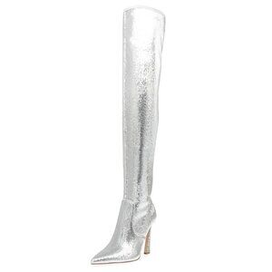 NEW Steve Madden Laddy Sequin Over-The-Knee Stiletto Boots in Silver Sz. 5.5